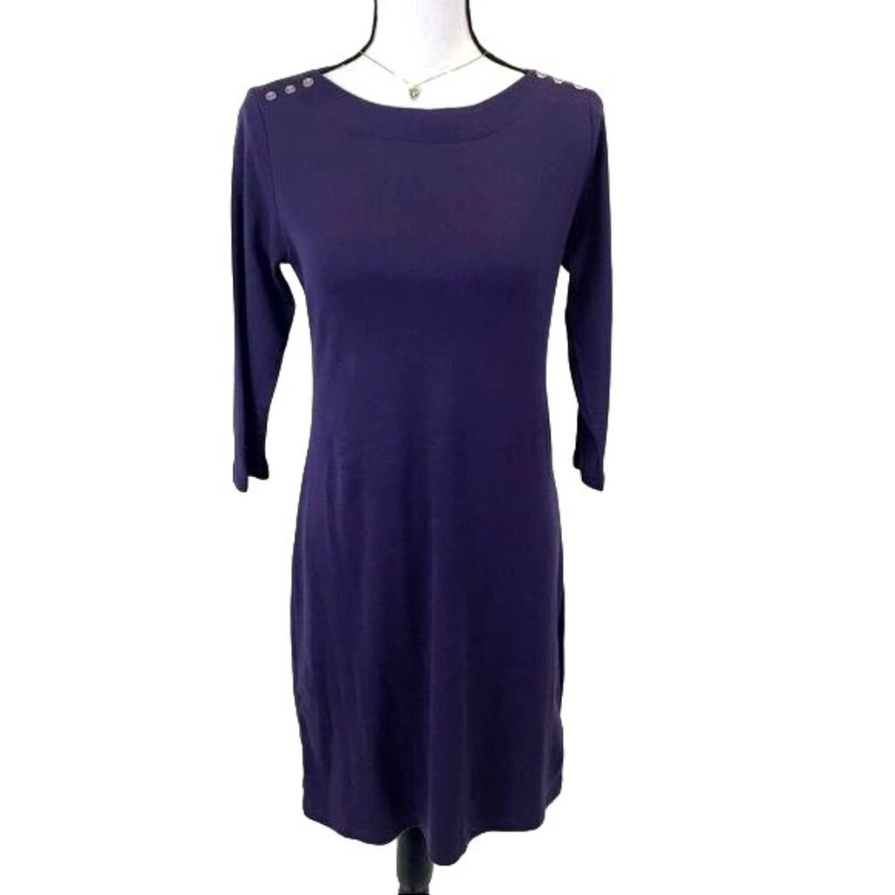 NWT Karen Scott Womens Purple Cassis 3/4 Sleeve A-Line Sport Dress Size PS
